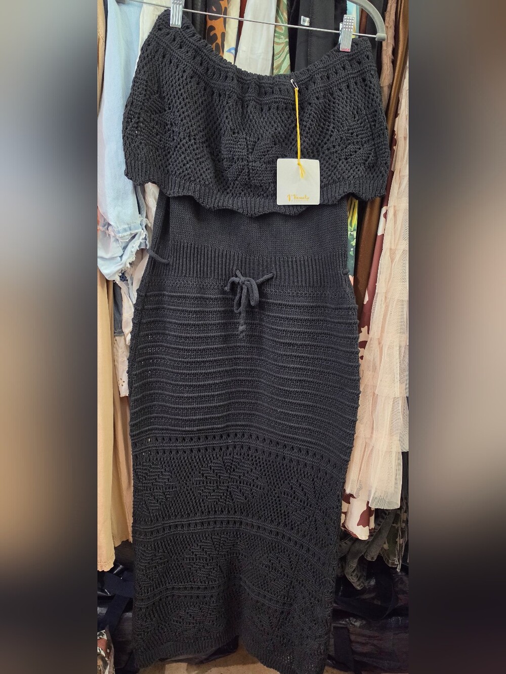 Black Crochet Knit Dress
